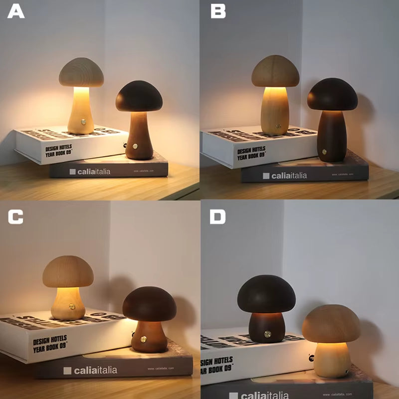 Cute Wooden Mushroom Night Light--Vip
