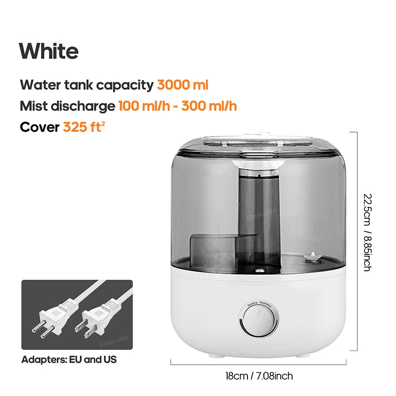 Air Humidifier Wall Plug 220V 110V Electric Humidifier Large Mist Volume 3L Aroma Diffuser Remote Control Timer