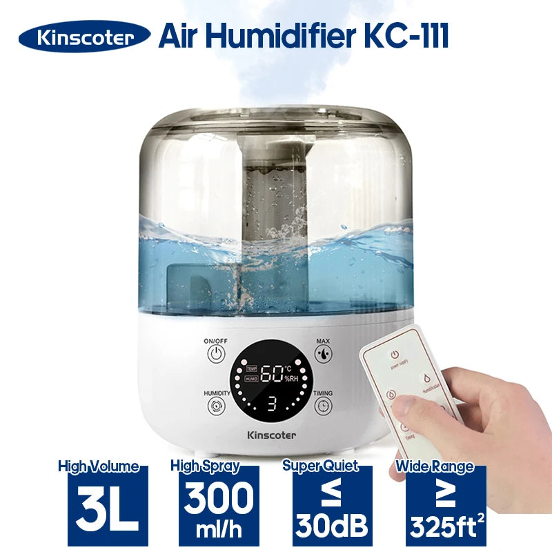 Air Humidifier Wall Plug 220V 110V Electric Humidifier Large Mist Volume 3L Aroma Diffuser Remote Control Timer