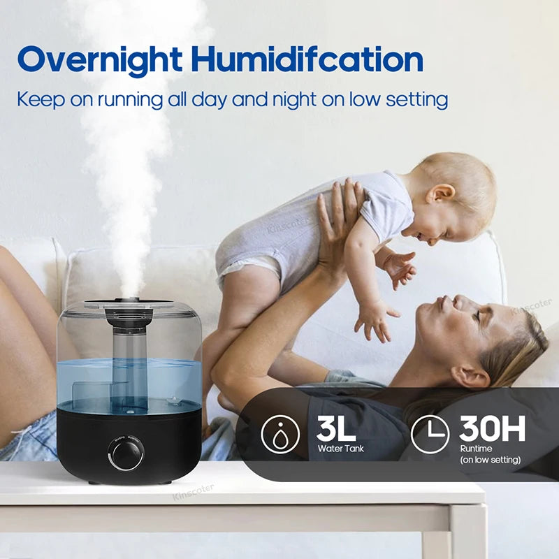 Air Humidifier Wall Plug 220V 110V Electric Humidifier Large Mist Volume 3L Aroma Diffuser Remote Control Timer