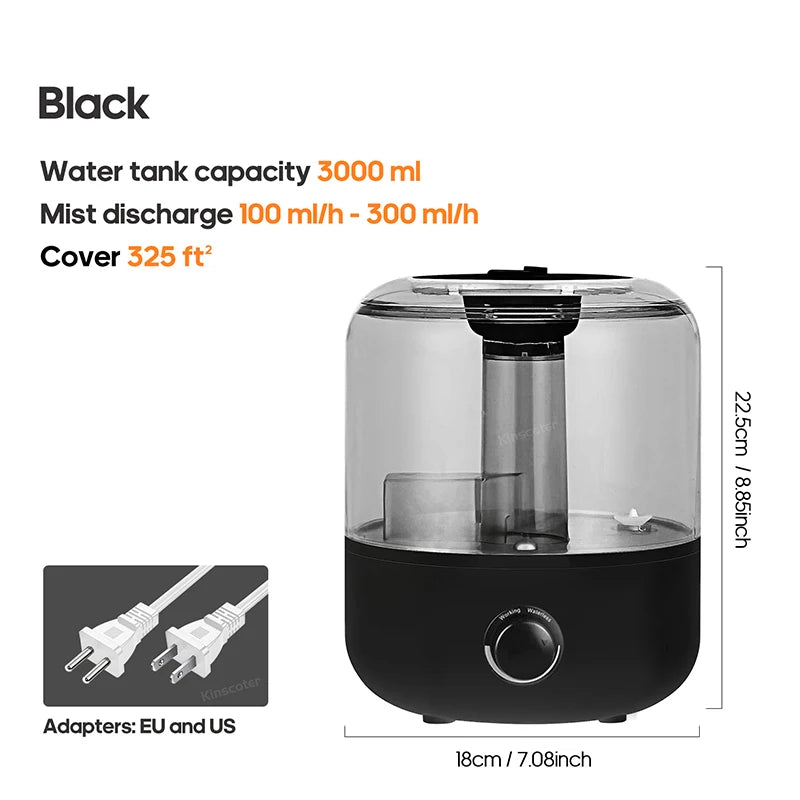 Air Humidifier Wall Plug 220V 110V Electric Humidifier Large Mist Volume 3L Aroma Diffuser Remote Control Timer