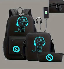 Fashion Backpack Girls Boys School Backpack Student Luminous USB Charge School Bags Teenager Schoolbag Bagpack Rucksack 3PCS