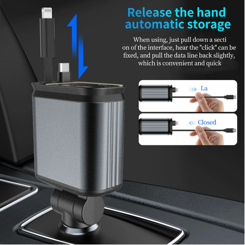 Retractable Car Charger Auto Roof Starlight Fast Charger Adapter 4In1 Fast Charging Car Phone Charger for Iphone Huawei Samsung