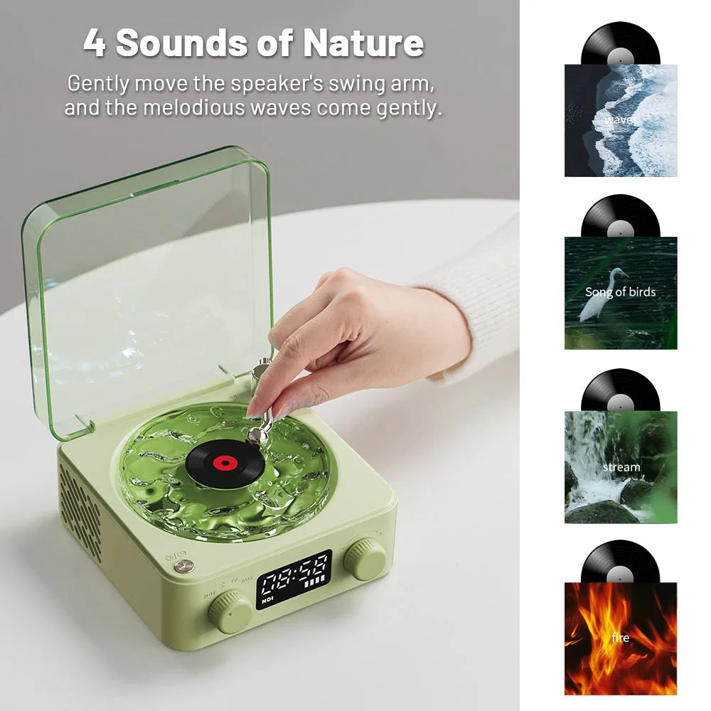 Retro Turntable Speaker Wireless Bluetooth-Compatible 5.0 Vinyl Record Player Stereo Sound with White Noise RGB Projection Lamp Effect