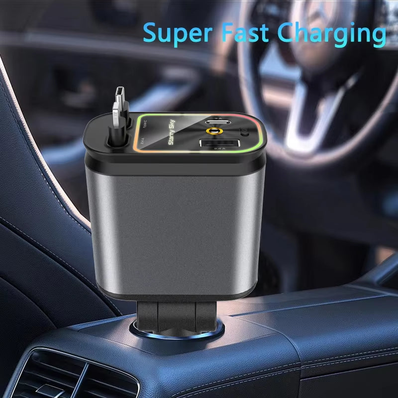 Retractable Car Charger Auto Roof Starlight Fast Charger Adapter 4In1 Fast Charging Car Phone Charger for Iphone Huawei Samsung