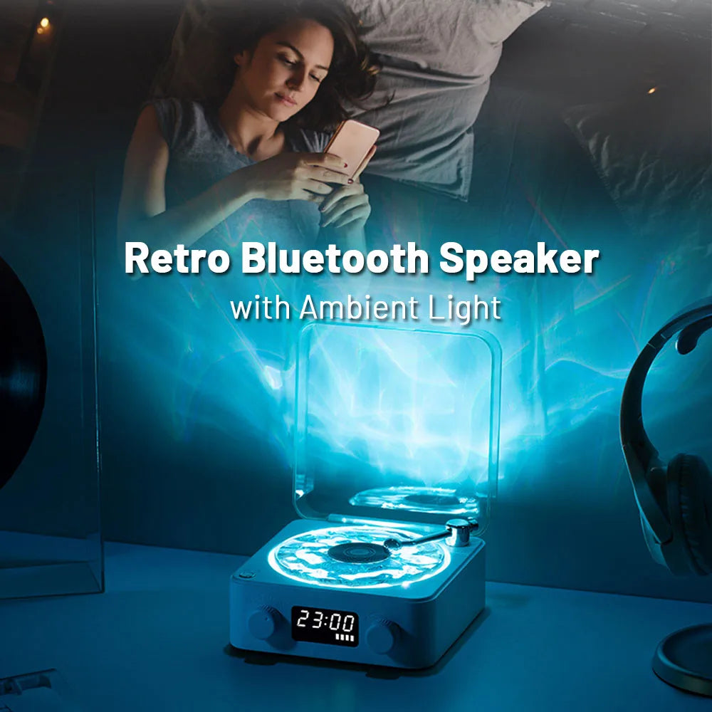 Retro Turntable Speaker Wireless Bluetooth-Compatible 5.0 Vinyl Record Player Stereo Sound with White Noise RGB Projection Lamp Effect