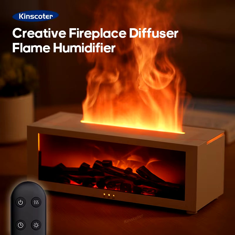 Creative Fireplace Air Humidifier Waterless Auto-Off Aroma Essential Oil Diffuser with LED Light & Remote Control for Home Gift